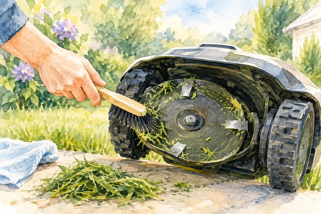 Fjern græs fra knivdisk på robotplæneklipper